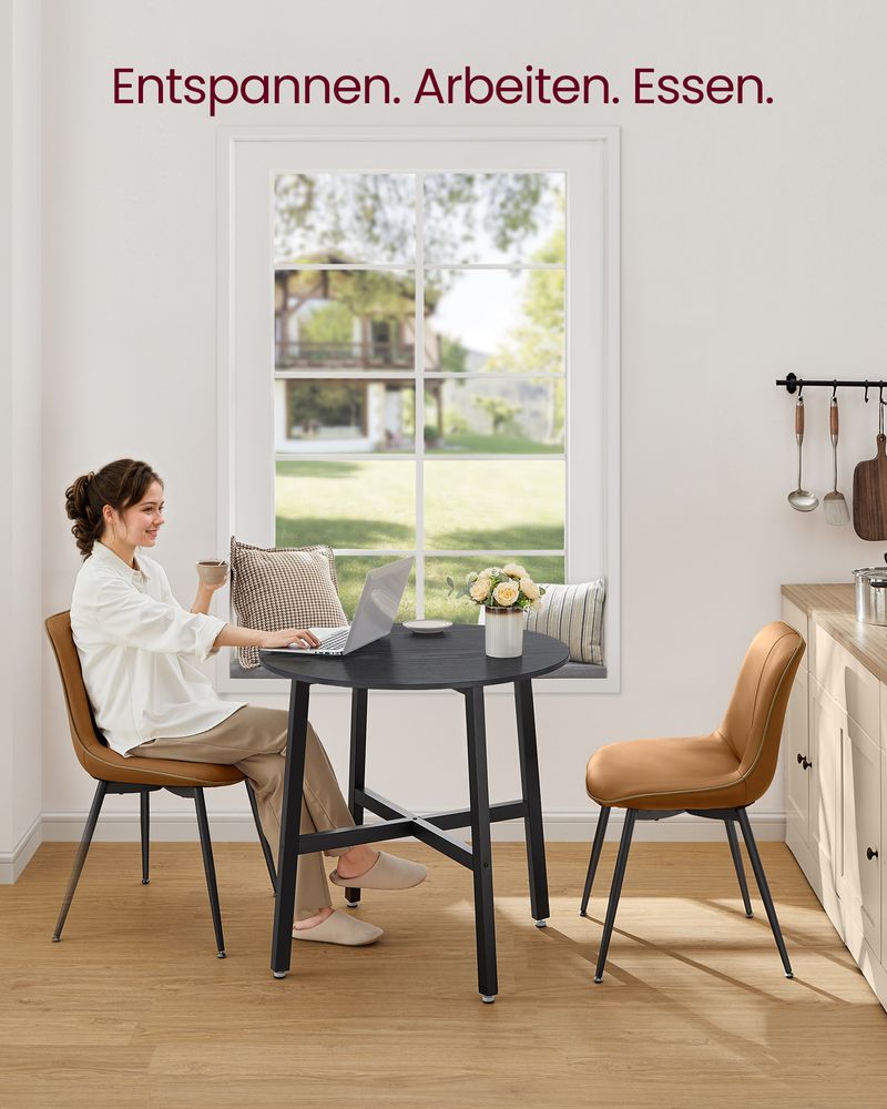Ronde Eettafel – Industrieel Design – Ø 80 cm – Vintage Bruin-Zwart – ALINRU Collectie