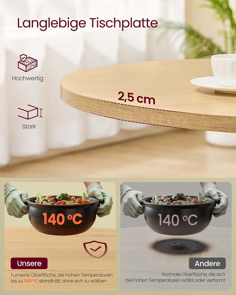 Ronde Eettafel Ø 80 cm – Moderne Landhuisstijl – Hittebestendig & Waterafstotend