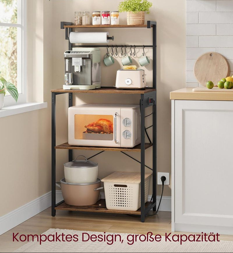 Keukenrek Staand met Stopcontact – Magnetronrek met Verstelbare Plank – Industrieel Design