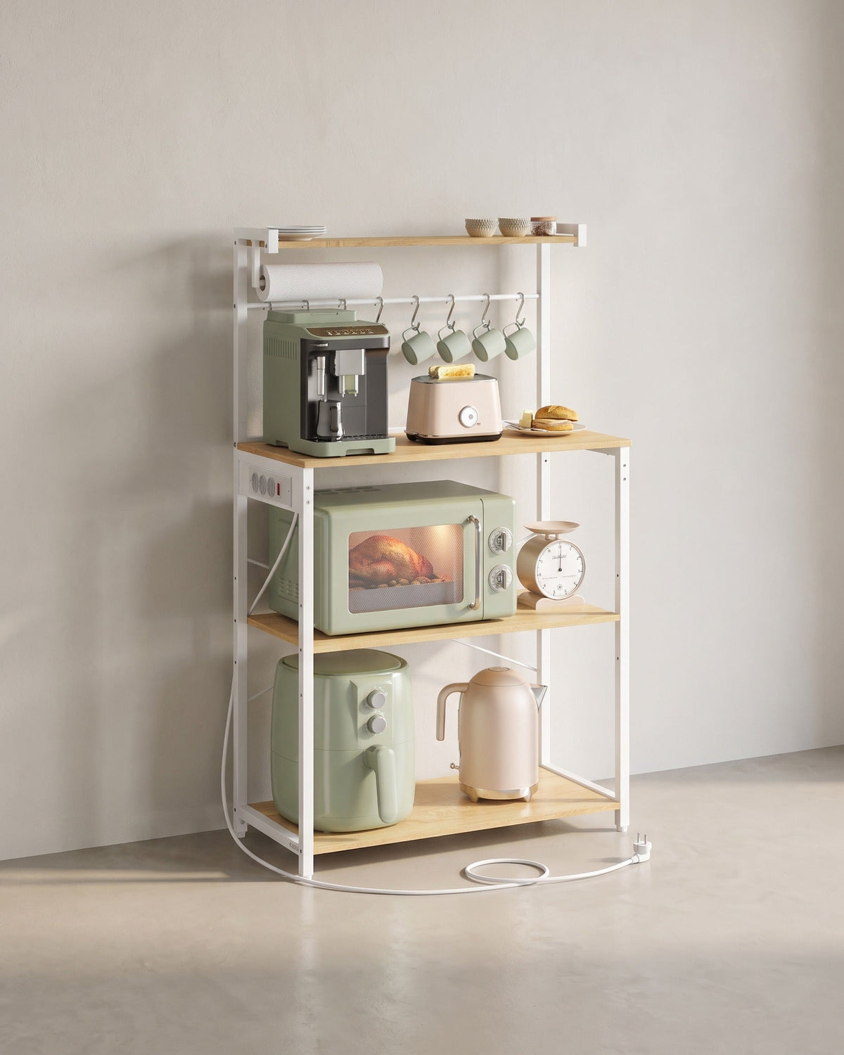 Keukenrek Staand met Stopcontact – Magnetronrek met Verstelbare Plank – Industrieel Design
