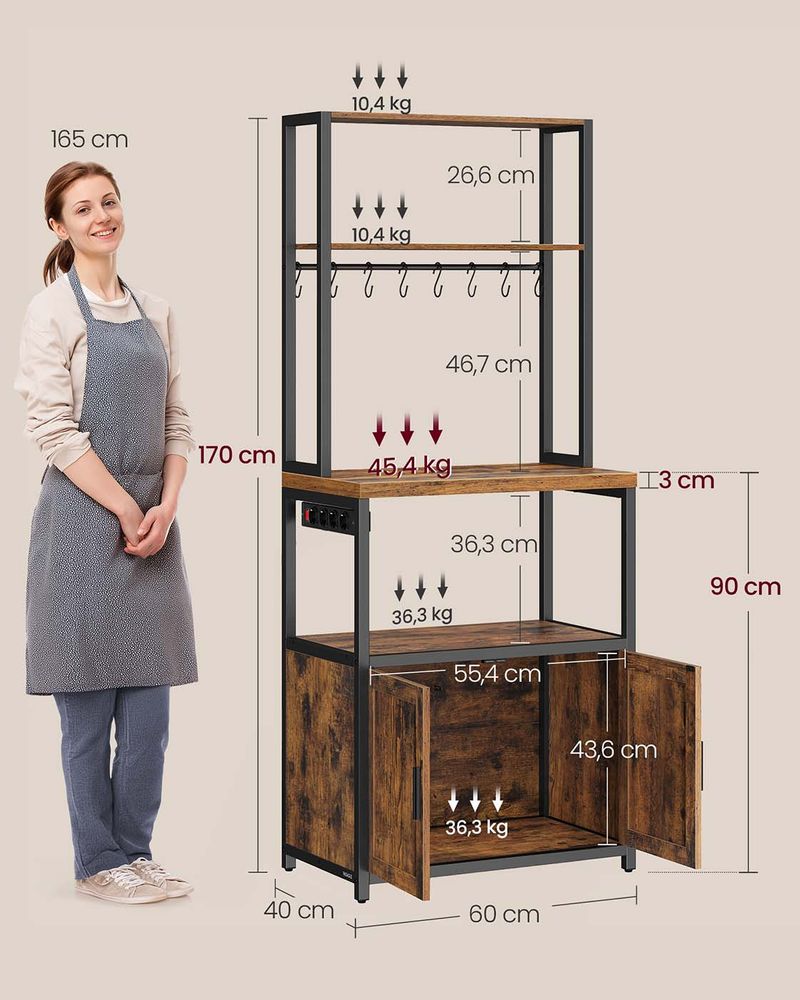 Keukenrek met Stopcontact – 170 cm Hoog – Opbergkast met Werkblad en Haken