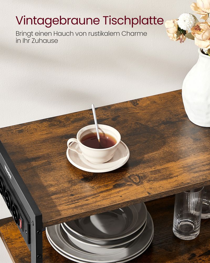 Keukenrek met Stopcontact – 80 cm Breed – Met Gaasmanden, 6 Haken en Meerdere Planken – Magnetronrek met Industriële Look