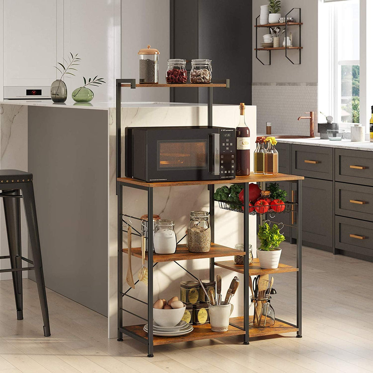 Keukenrek met Draadmand en Haken – Industrieel Design – 90 cm Breed – Multifunctioneel Bakrek