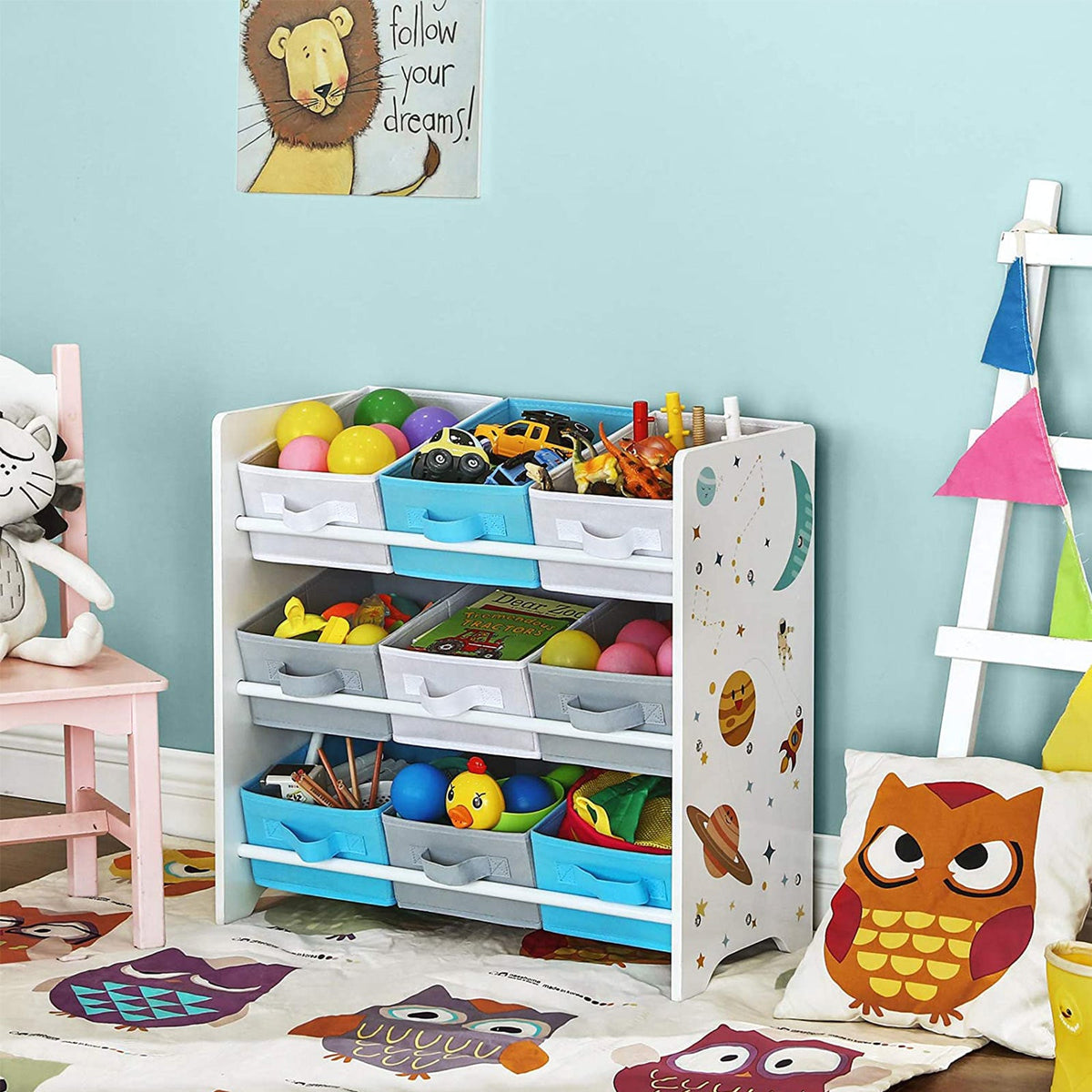 Kinder Opbergkast met 9 Opbergbakken – Speelgoed Organizer – Boekenkast met Anti-Kantelvoorziening