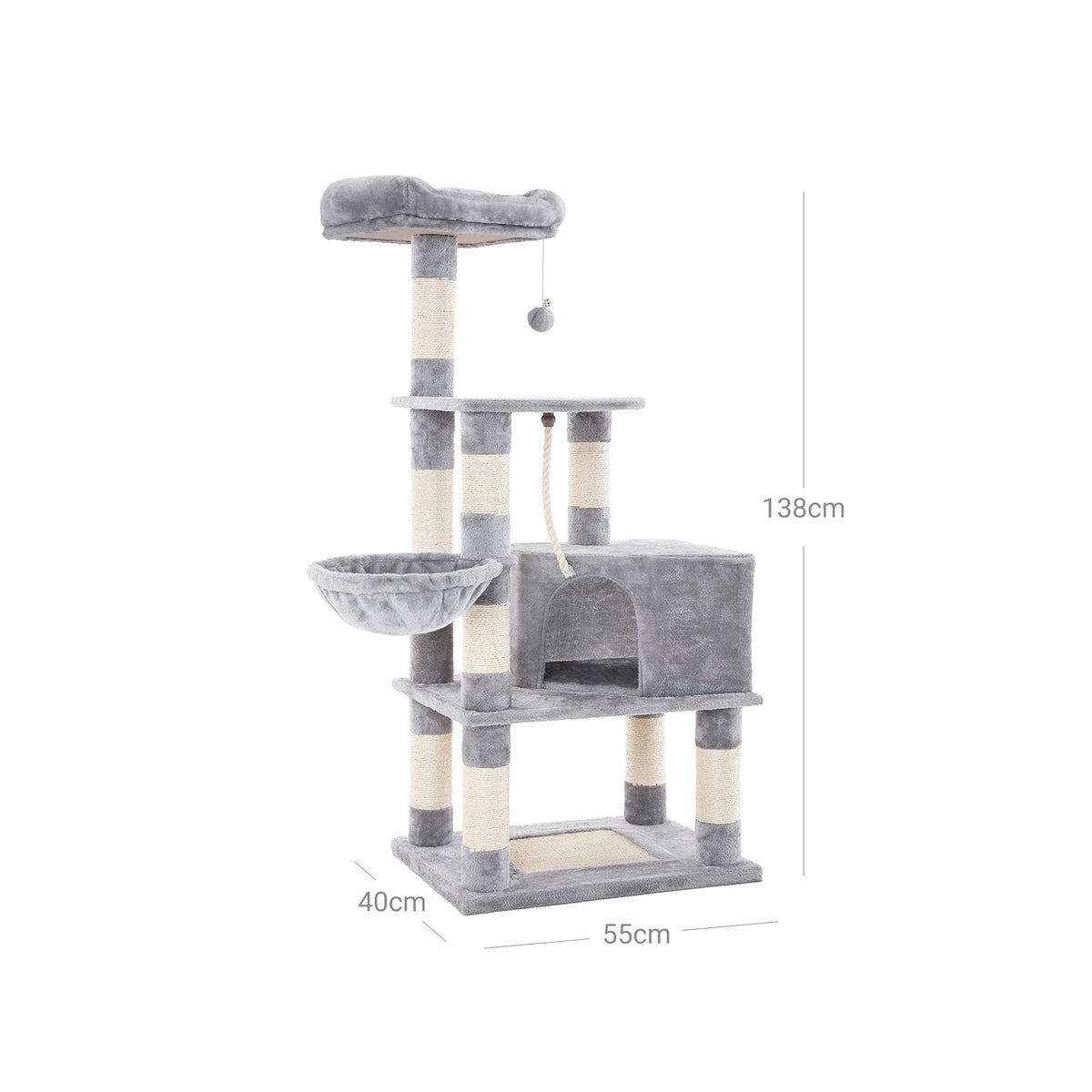 Compacte Krabpaal Van – Kattenboom met Hangmat, Krabpalen en Speelballen Voor Meerdere Katten