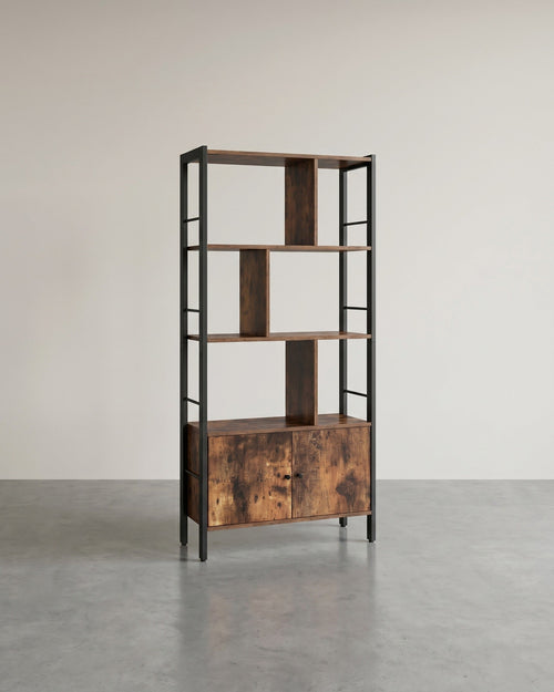 Boekenkast – Industriële Stijl – Modern Design – 4 Planken En Kast Met Deuren – 154,5 cm Hoog
