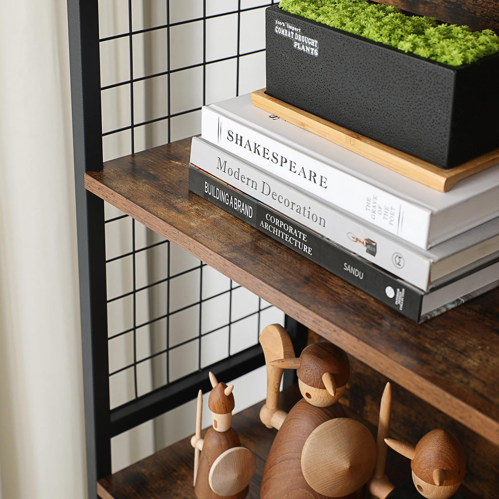 Boekenkast met 4 Planken – Industrieel Design – Opbergkast met Haken – 74 x 30 x 155 cm