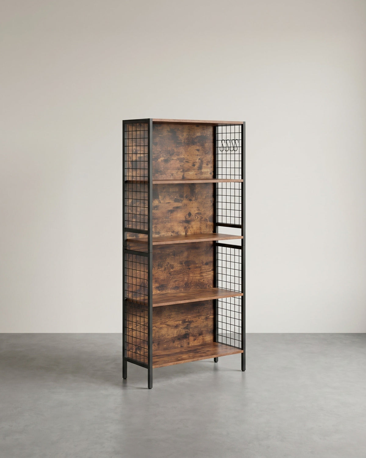 Boekenkast met 4 Planken – Industrieel Design – Opbergkast met Haken – 74 x 30 x 155 cm
