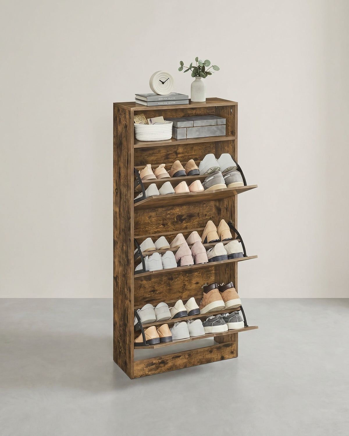 Schoenenkast – Voor 14–18 Paar Schoenen – Smal En Hoog Model – Verstelbare Indeling – 60 cm Breed