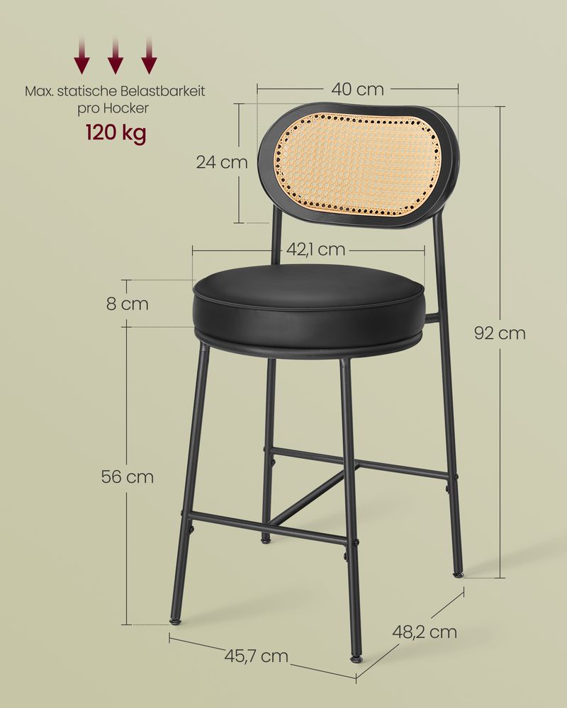 Barkrukken Set van 2 – BOHO Chic met Rotanlook Rugleuning – Hoog Zitcomfort – Voor Keuken, Bar of Eiland