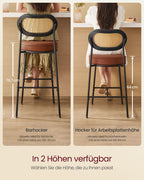Barkrukken Set van 2 – BOHO Chic met Rotanlook Rugleuning – Hoog Zitcomfort – Voor Keuken, Bar of Eiland