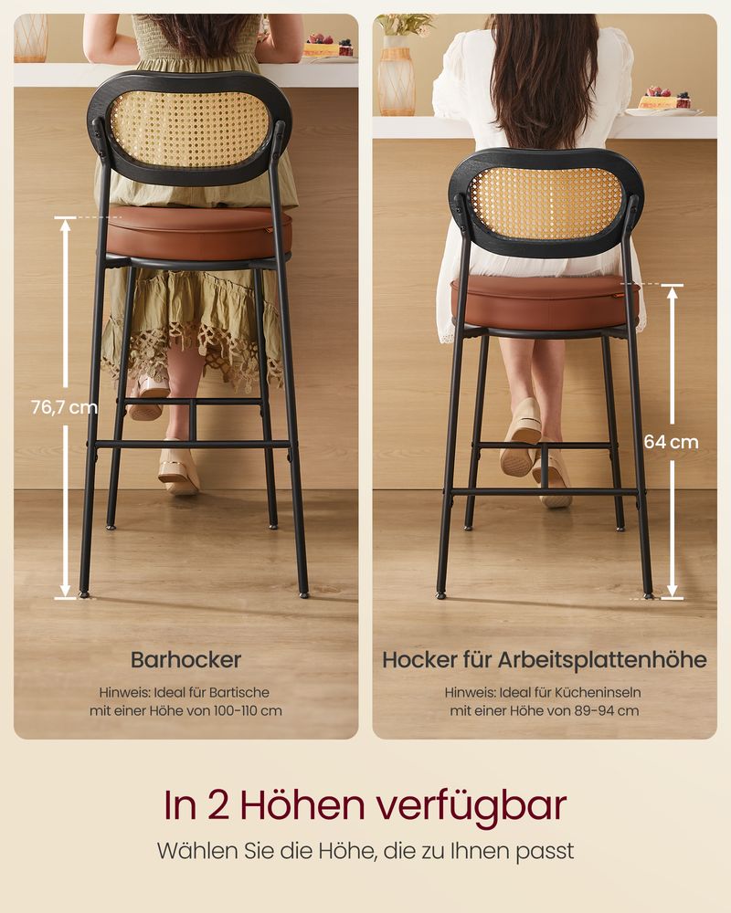 Barkrukken Set van 2 – BOHO Chic met Rotanlook Rugleuning – Hoog Zitcomfort – Voor Keuken, Bar of Eiland