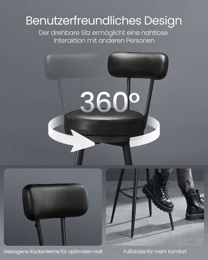 Set van 2 Barkrukken - 360° Draaibaar - Kunstleer - Industrieel Design
