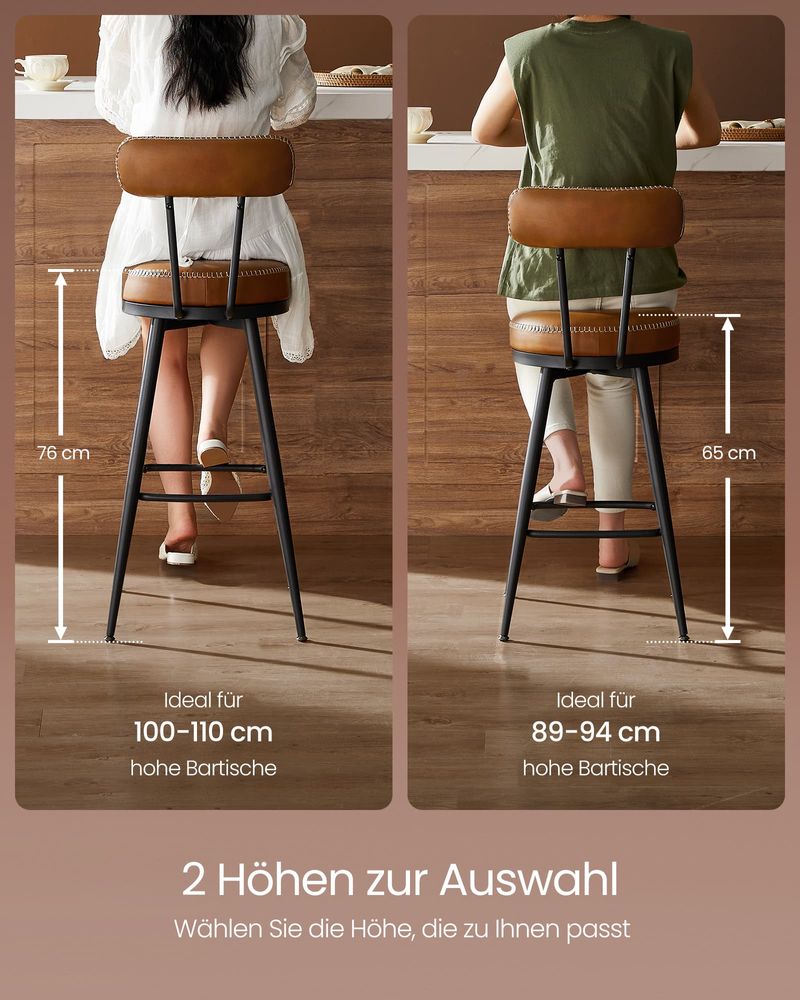 Set van 2 Barkrukken - 360° Draaibaar - Kunstleer - Industrieel Design