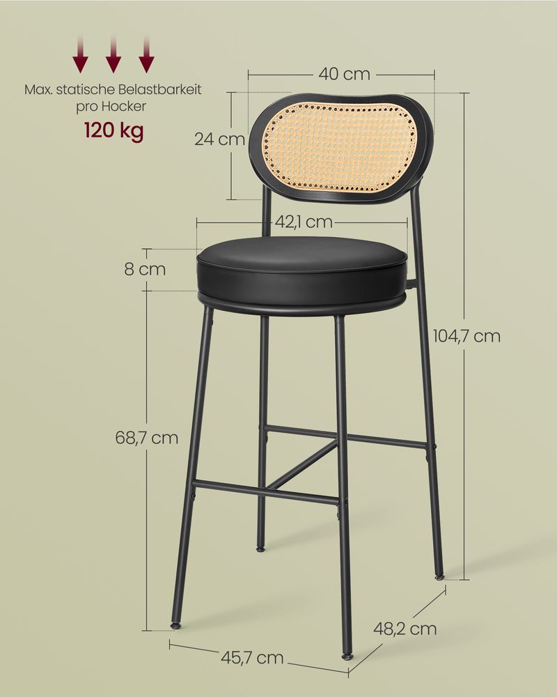 Barkrukken Set van 2 – BOHO Chic met Rotanlook Rugleuning – Hoog Zitcomfort – Voor Keuken, Bar of Eiland