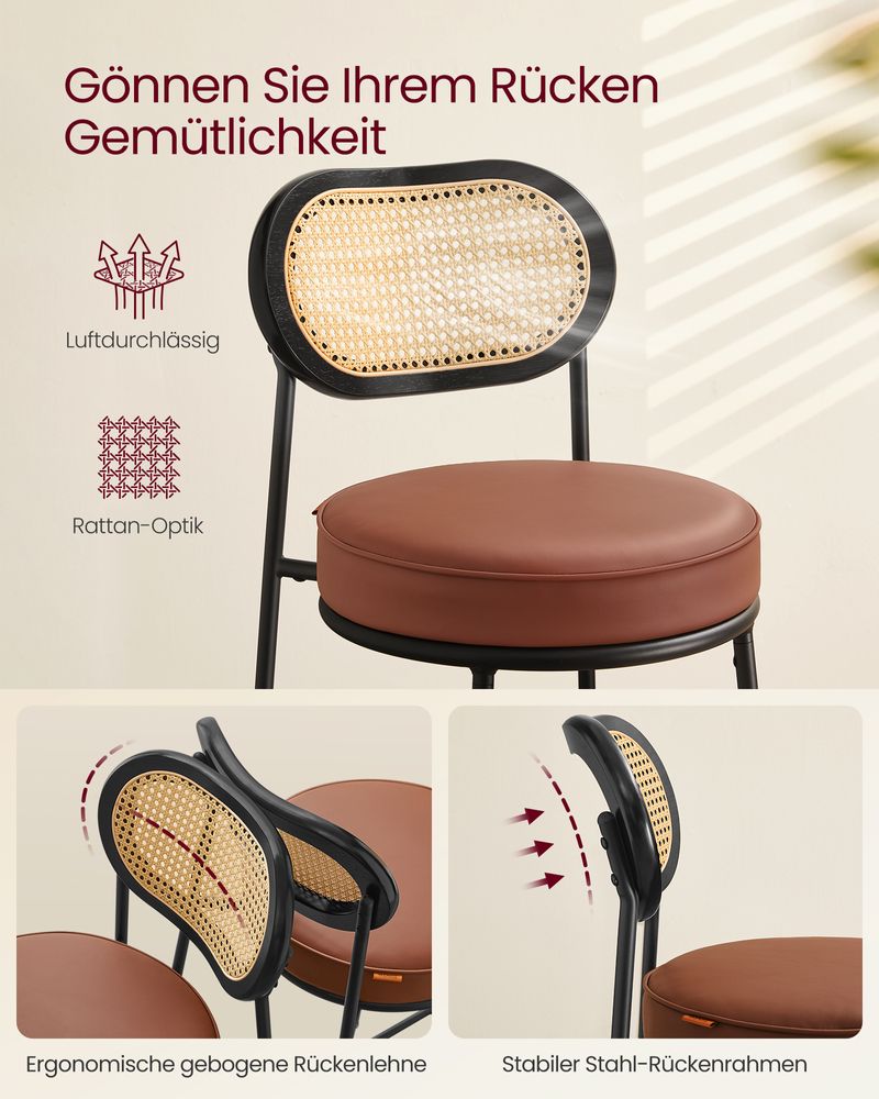 Barkrukken Set van 2 – BOHO Chic met Rotanlook Rugleuning – Hoog Zitcomfort – Voor Keuken, Bar of Eiland