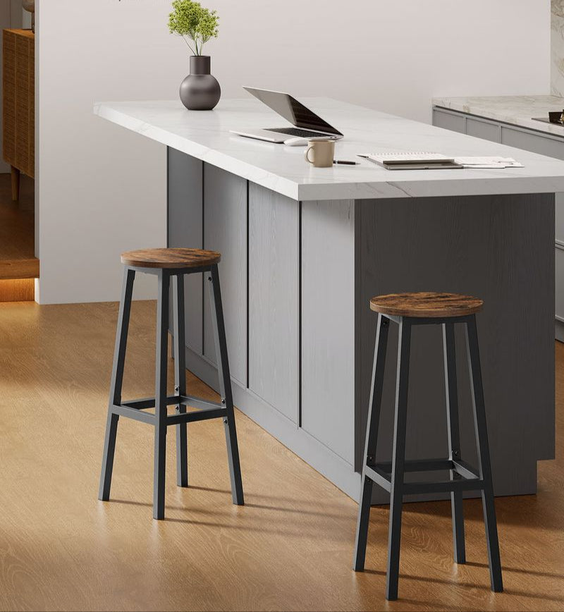 Barkrukken Set van 2 – Vintage Bruin-Zwart – Met Voetensteun – 74 cm Hoog – Industrieel Design – Tot 110 kg Draagvermogen
