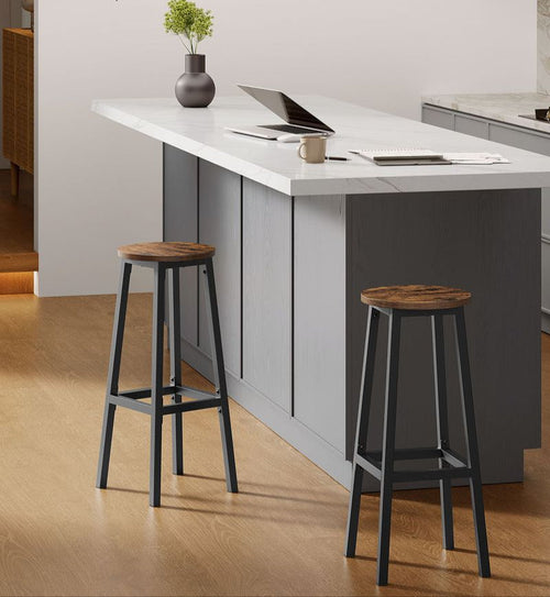 Barkrukken Set van 2 – Vintage Bruin-Zwart – Met Voetensteun – 74 cm Hoog – Industrieel Design – Tot 110 kg Draagvermogen