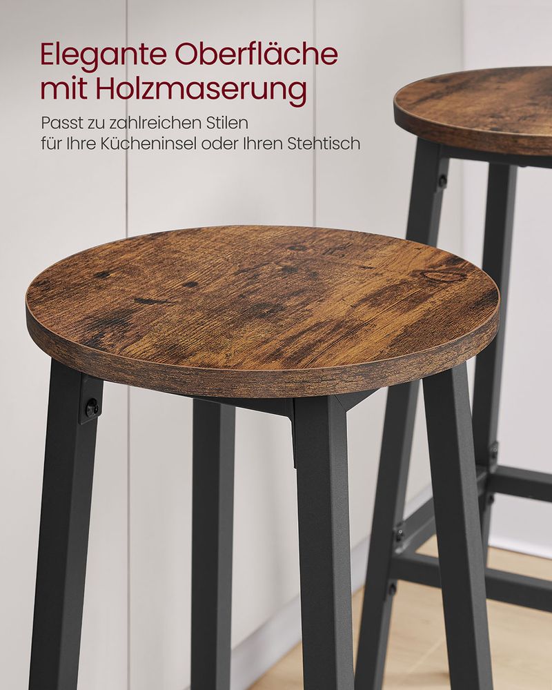Barkrukken Set van 2 – Vintage Bruin-Zwart – Met Voetensteun – 74 cm Hoog – Industrieel Design – Tot 110 kg Draagvermogen
