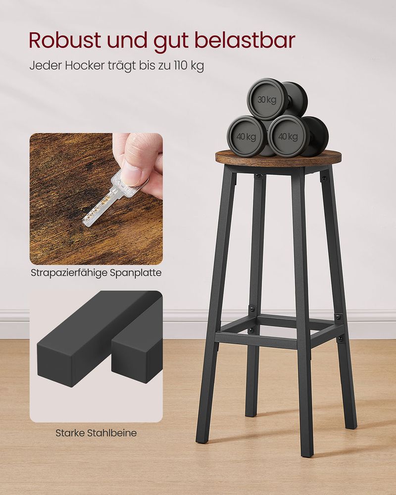 Barkrukken Set van 2 – Vintage Bruin-Zwart – Met Voetensteun – 74 cm Hoog – Industrieel Design – Tot 110 kg Draagvermogen