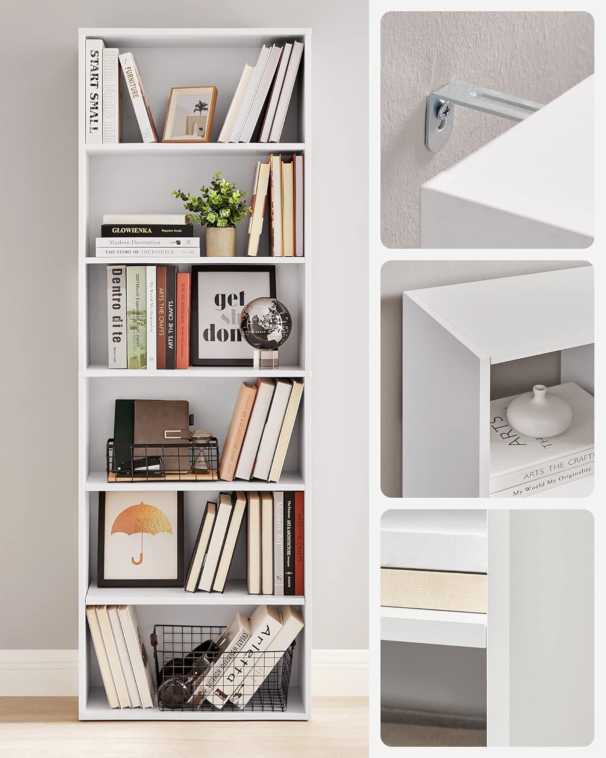 Boekenkast met Verstelbare Planken – Scandinavisch Design – Wit – 60 cm Breed