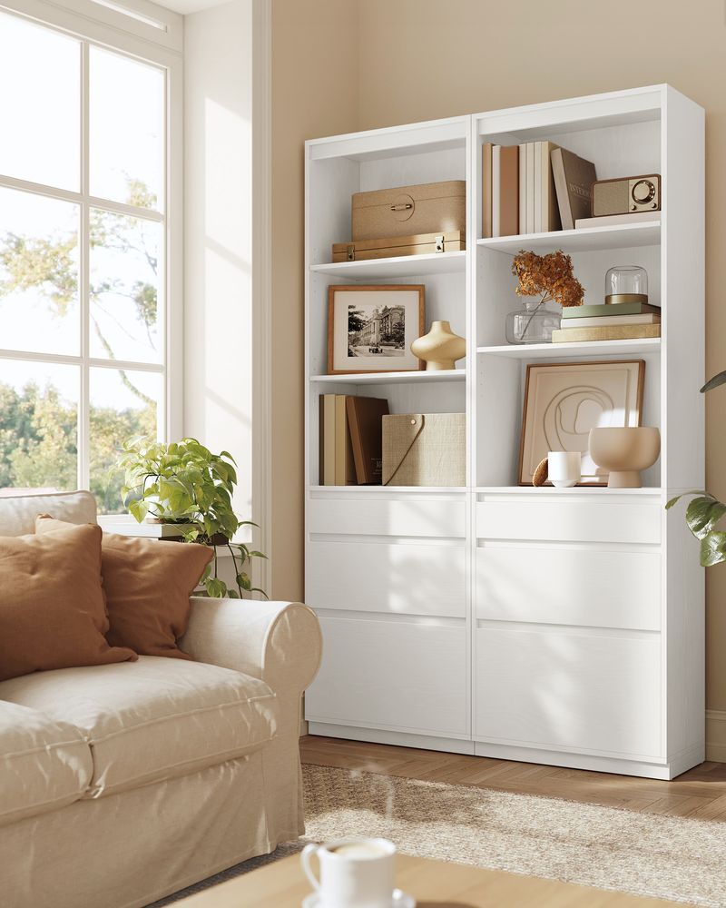 Boekenkast met Lades en Verstelbare Planken – 180 cm Hoog – Multifunctionele Opbergkast – Wit – Spaanplaat