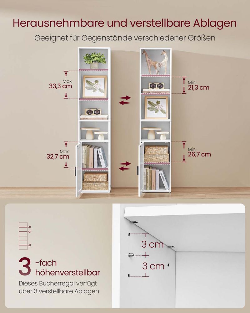 Boekenkast met Kast en Open Compartimenten – Smalle Opbergkast – Verstelbare Planken – MDF & Spaanplaat