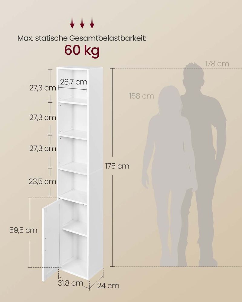 Boekenkast met Kast en Open Compartimenten – Smalle Opbergkast – Verstelbare Planken – MDF & Spaanplaat