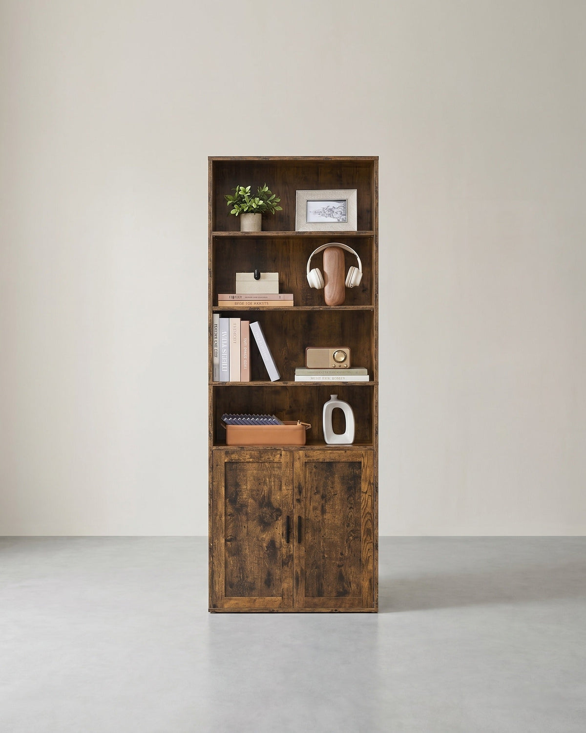 Boekenkast met Kast en Open Compartimenten – Smalle Opbergkast – Verstelbare Planken – MDF & Spaanplaat
