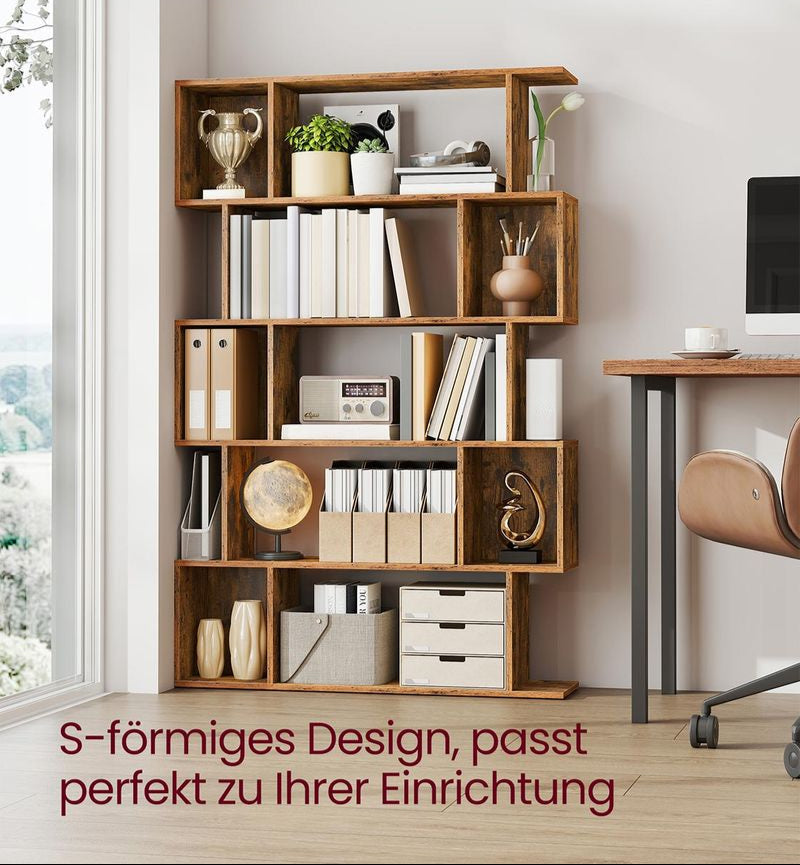 Boekenkast – S-vormig Design – 5 Niveaus – 90 cm Breed – 30 kg Draagvermogen per Niveau