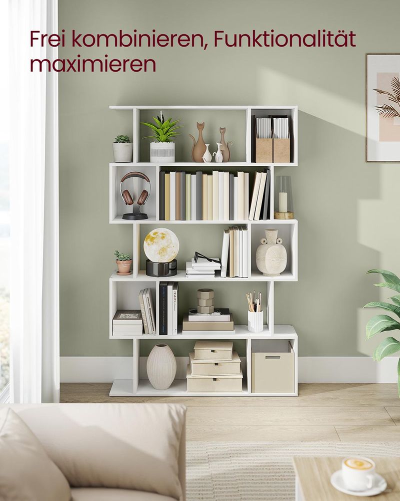 Boekenkast – S-vormig Design – 5 Niveaus – 90 cm Breed – 30 kg Draagvermogen per Niveau