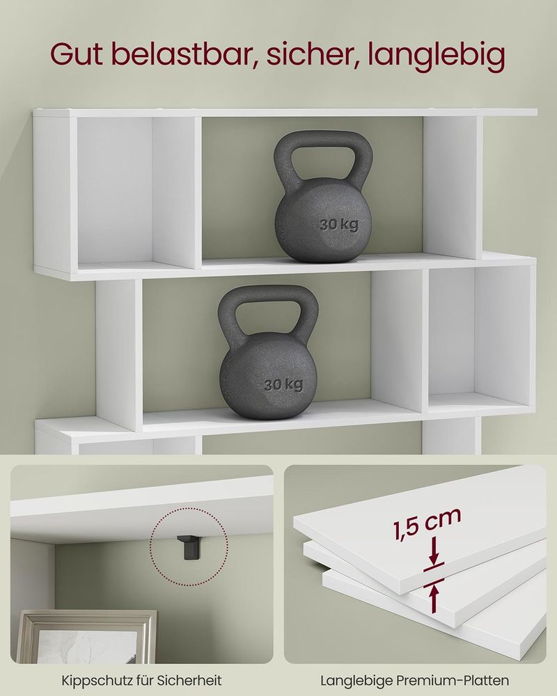 Boekenkast – S-vormig Design – 5 Niveaus – 90 cm Breed – 30 kg Draagvermogen per Niveau