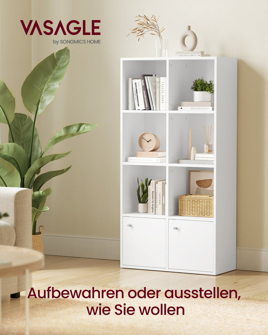 Boekenkast Met 4 Open Niveaus En 2 Vakken Met Deuren - Voor Woonkamer Of Slaapkamer