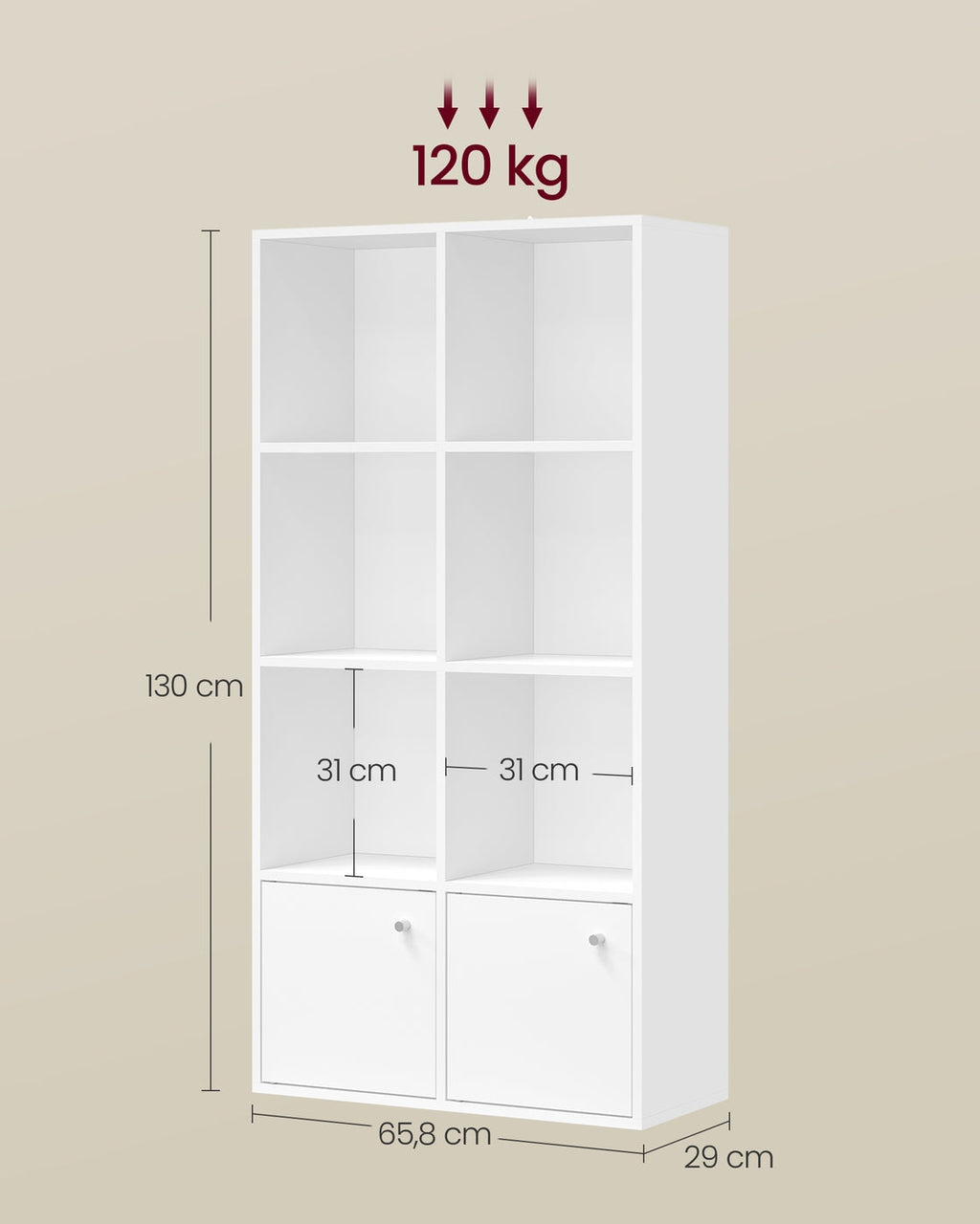 Boekenkast Met 4 Open Niveaus En 2 Vakken Met Deuren - Voor Woonkamer Of Slaapkamer