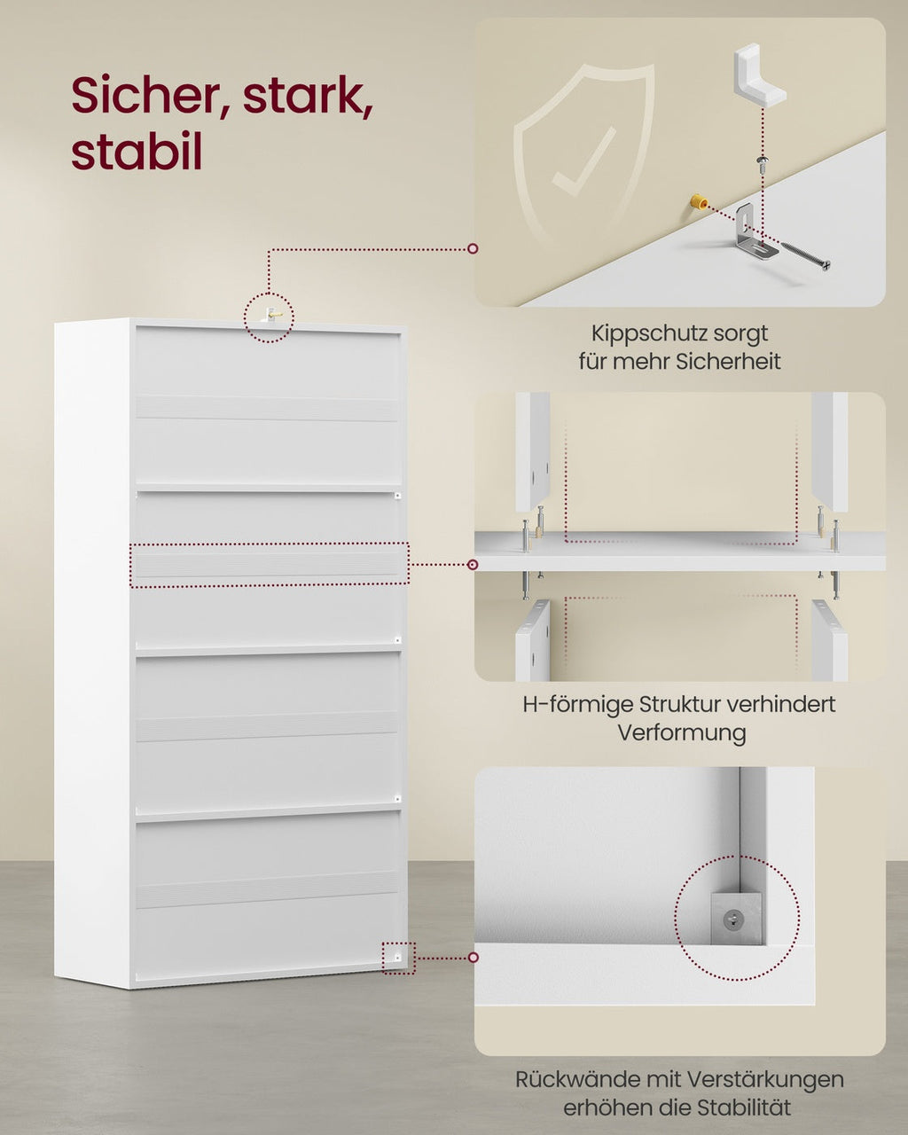 Boekenkast Met 4 Open Niveaus En 2 Vakken Met Deuren - Voor Woonkamer Of Slaapkamer