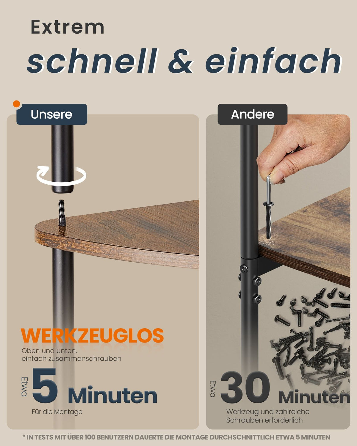 Opbergplank – Hoekplank – 5 niveaus – Spaanplaat en staal – 38,3 x 27 x 139 cm – Maximale belasting 50 kg