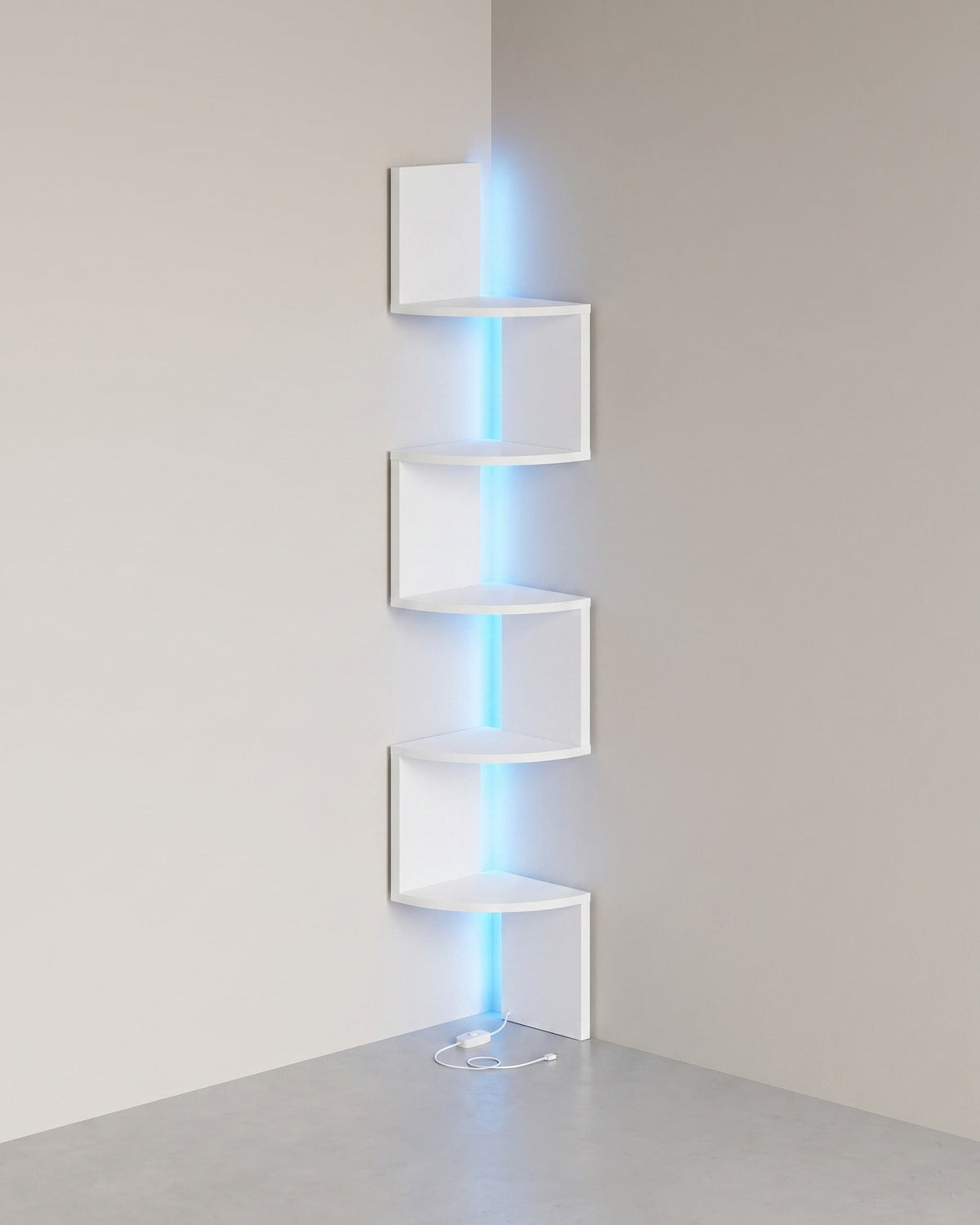Hoekrek Met LED-Verlichting en Zigzagontwerp – 5 Niveaus, Sfeervolle Verlichting en Ruimtebesparend Ontwerp