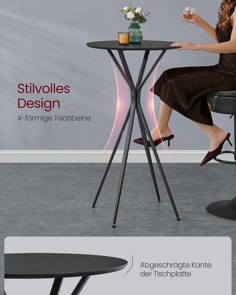 Bartafel Zwart met X-Poten – 60 x 60 x 105 cm – Metalen Frame – MDF Tafelblad – Tot 50 kg Draagvermogen