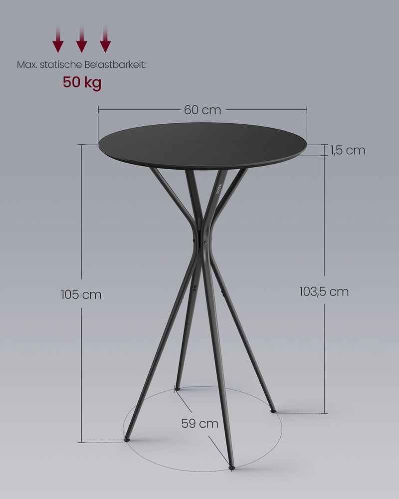 Bartafel Zwart met X-Poten – 60 x 60 x 105 cm – Metalen Frame – MDF Tafelblad – Tot 50 kg Draagvermogen