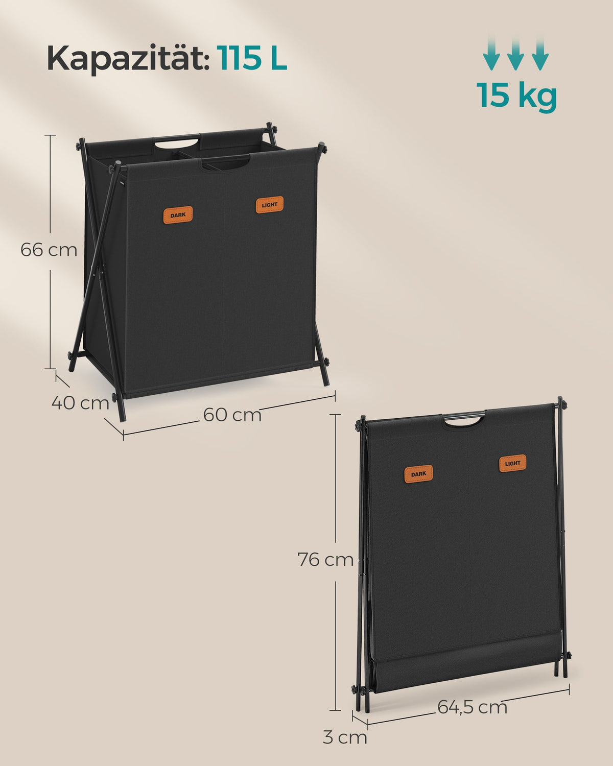 Wasmand – 2 compartimenten – Opvouwbaar – 600D Oxford-stof