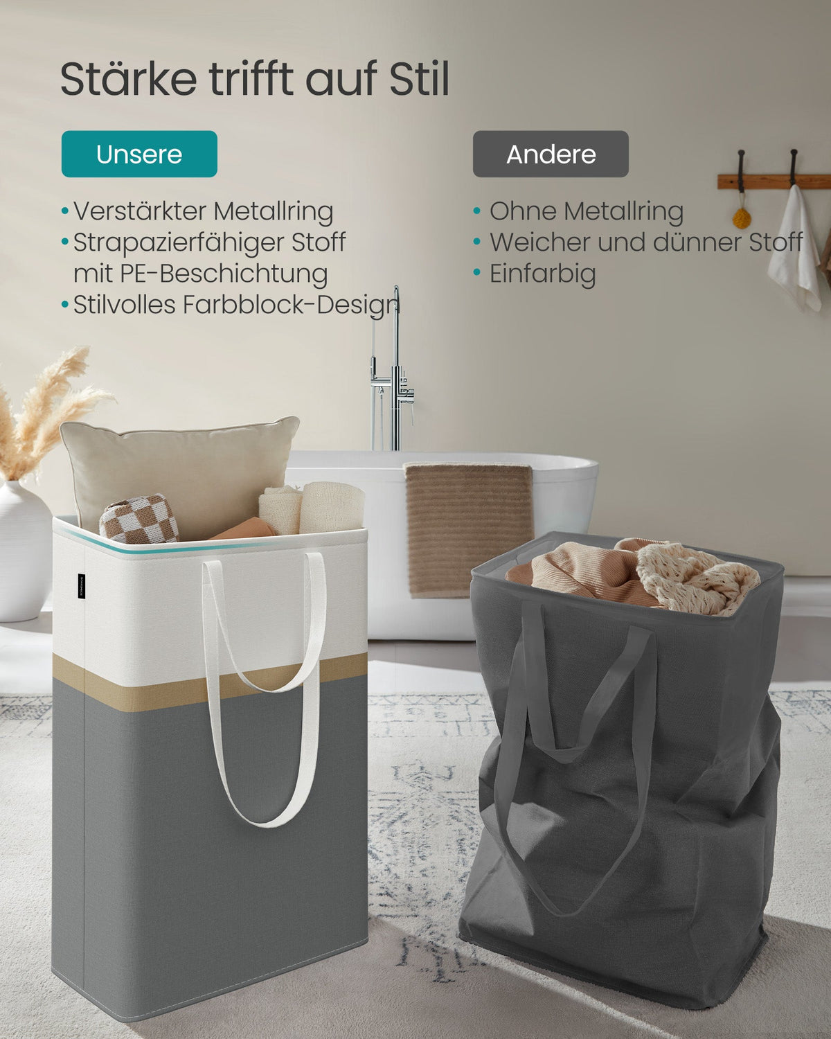 Wasmand – Set van 2 – Opvouwbaar – Met handvaten – Polyester-katoenmix