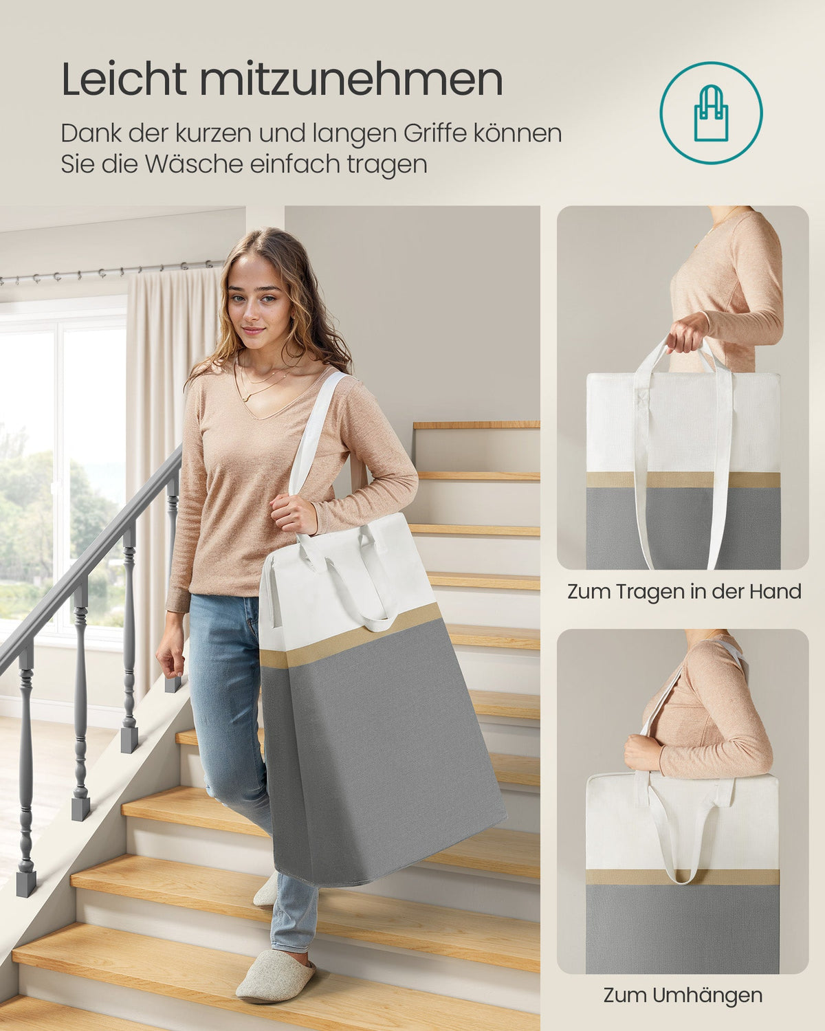 Wasmand – Set van 2 – Opvouwbaar – Met handvaten – Polyester-katoenmix
