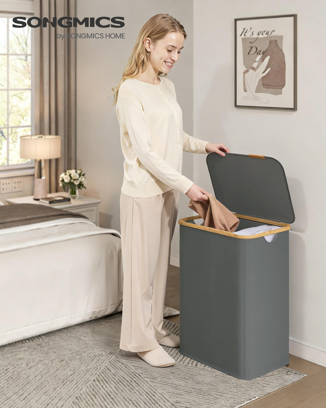 Wasmand 140L - Oxford-Stof Met Deksel - Voor Slaapkamer Of Badkamer