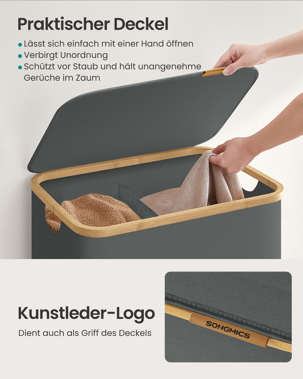 Wasmand 140L - Oxford-Stof Met Deksel - Voor Slaapkamer Of Badkamer
