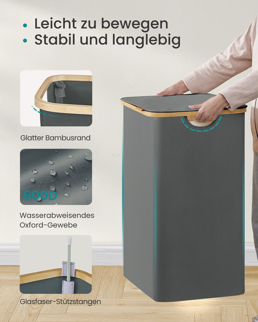 Wasmand 140L - Oxford-Stof Met Deksel - Voor Slaapkamer Of Badkamer