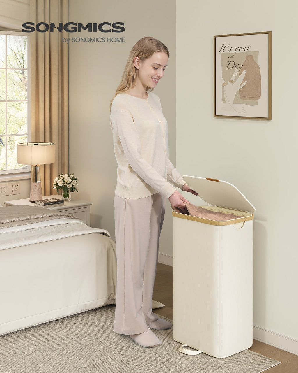 Wasmand 100L - Met Deksel En Uitneembare Waszak - Voor Slaapkamer Of Badkamer