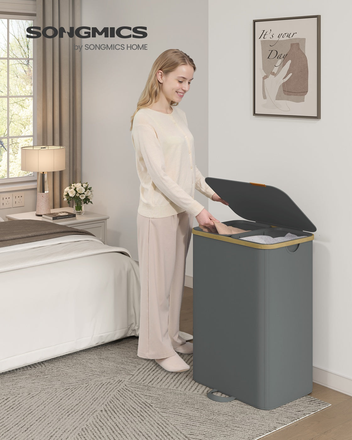 Wasmand 150 L Met Deksel - Met Uitneembare Waszak - Voor Wasruimte En Slaapkamer