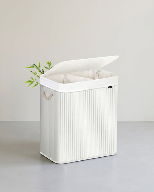 Bamboe Wasmand Met Deksel - Wasverdeler 2 Vakken - 100 Liter Opbergcapaciteit