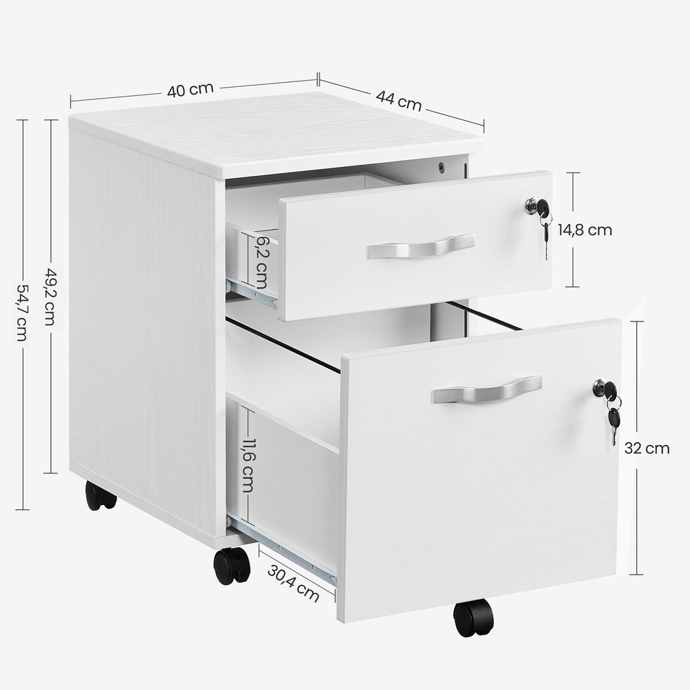 Afsluitbare Ladeblok met 2 Lades – Compacte en Mobiele Archiefkast voor Kantoor en Thuiswerkplek