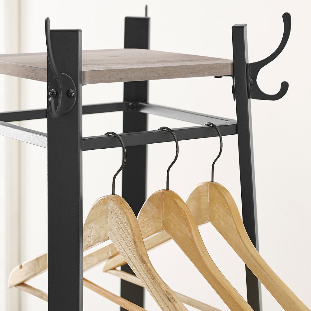 Garderobestandaard in Vintage-Stijl Met Planken, Haken en Kledingroede – Ruimtebesparend en Stabiel Ontwerp